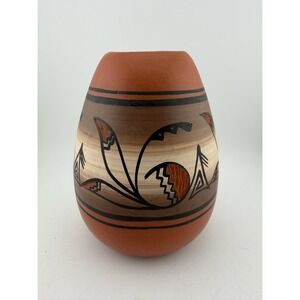 Mike‎ Namingjo Signed Hand Painted Southwestern Pottery Vase Terracotta